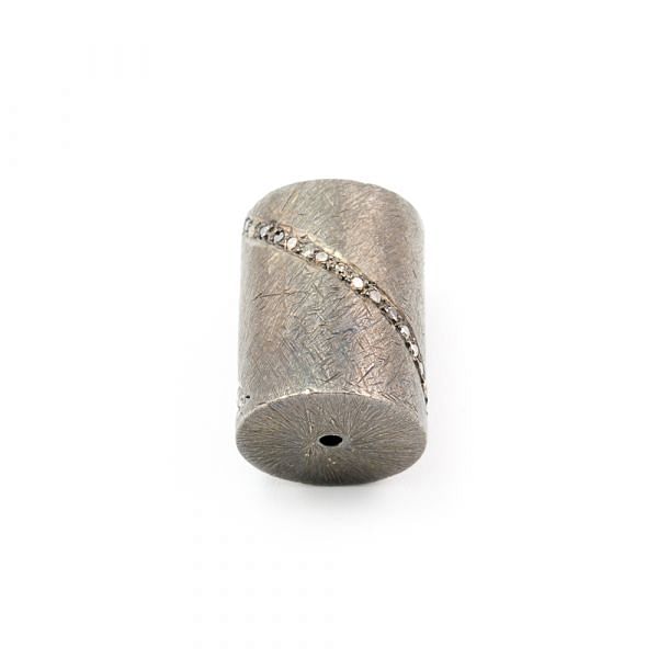 925 Sterling Silver Pave Diamond Bead, Drum  Shape-20.00x15.00mm, Black Rhodium Plating. Sold By 1 Pcs, F-1378