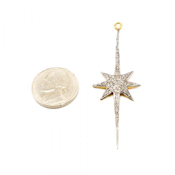  925 Sterling Silver Pave Diamond Pendant, Wheel Shape-68.00x21.00mm, Gold & White Rhodium Plating. Sold By 1 Pcs, F-1386