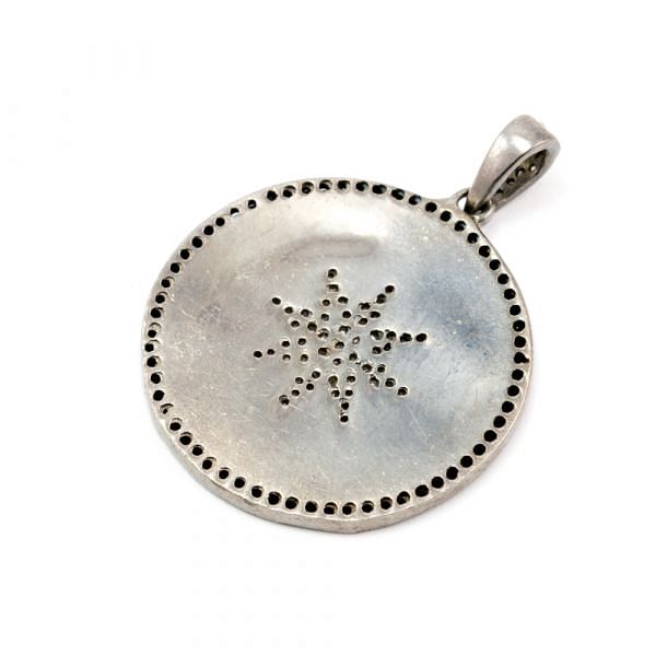  925 Sterling Silver Pave Diamond Pendant With Enamel, Star Shape-28.50mm, Black & White Rhodium Plating. Sold By 1 Pcs, F-1393