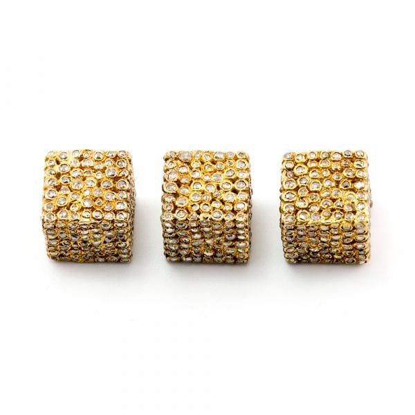  925 Sterling Silver Pave Diamond Bead, Cube Shape-16.00x16.00mm, Gold Plating. Sold By 1 Pcs, F-1396