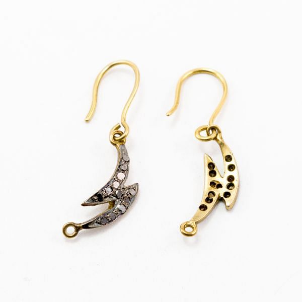  925 Sterling Silver Pave Diamond Earring, Earring  Shape-19.00x6.00mm, Gold & Black Rhodium Plating. Sold By 1 Pcs, F-1397