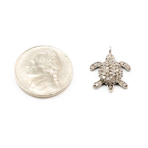  925 Sterling Silver Pave Diamond Pendant, Turtle Shape-18.50x13.00mm, Black & White Rhodium Plating. Sold By 1 Pcs, F-1399