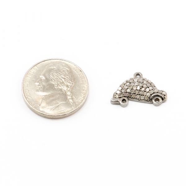  925 Sterling Silver Pave Diamond Pendant, Car Shape-17.00x12.50mm, Black & White Rhodium Plating. Sold By 1 Pcs, F-1400