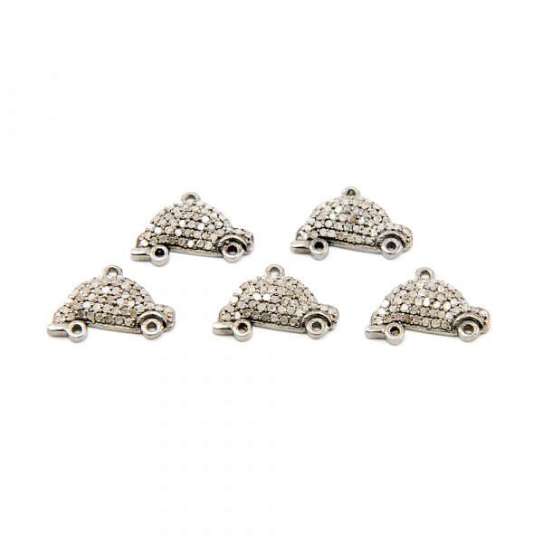  925 Sterling Silver Pave Diamond Pendant, Car Shape-17.00x12.50mm, Black & White Rhodium Plating. Sold By 1 Pcs, F-1400