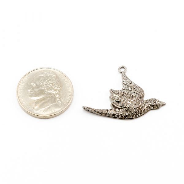  925 Sterling Silver Pave Diamond Pendant, Bird Shape-30.00x23.00mm, Black Rhodium Plating. Sold By 1 Pcs, F-1402
