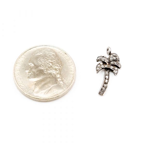  925 Sterling Silver Pave Diamond Pendant, Tree Shape-18.00x9.00mm, Black & White Rhodium Plating. Sold By 1 Pcs, F-1408