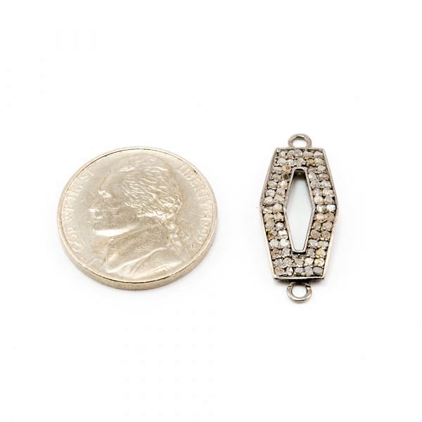  925 Sterling Silver Pave Diamond Connector, Fancy  Shape-26.00x11.00mm, Black & White Rhodium Plating. Sold By 1 Pcs, F-1410