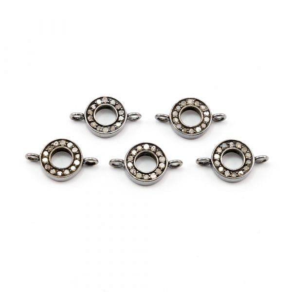  925 Sterling Silver Pave Diamond Connector, Round Shape-10.50x17.50mm, Black & White Rhodium Plating. Sold By 1 Pcs, F-1416