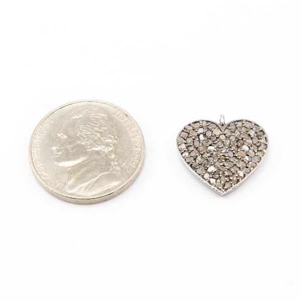  925 Sterling Silver Pave Diamond Pendant, Heart Shape-16.00x17.00mm, Black & White Rhodium Plating. Sold By 1 Pcs, F-1417
