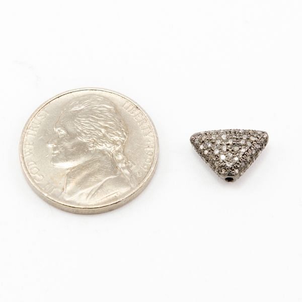  925 Sterling Silver Pave Diamond Bead, Trillion Shape-12.00x8.50mm, Black & White Rhodium Plating. Sold By 1 Pcs, F-1418