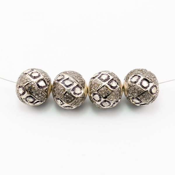 925 Sterling Silver Pave Diamond Beads with Polki Diamond, Roundel Shape-16.50x17.00mm, Gold And Black/White Rhodium Plating. Sold By 1 Pcs, F-1498