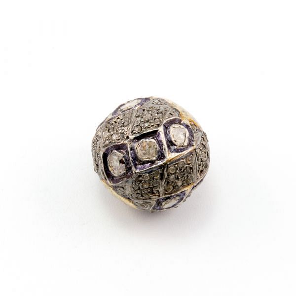 925 Sterling Silver Pave Diamond Beads with Polki Diamond, Roundel Shape-17.00x18.00mm, Gold And Black/White Rhodium Plating. Sold By 1 Pcs, F-1499