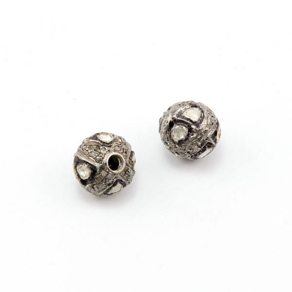 925 Sterling Silver Pave Diamond Beads with Polki Diamond, Roundel Shape-9.00x10.00mm, Black/White Rhodium Plating. Sold By 1 Pcs, F-1512