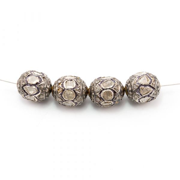 925 Sterling Silver Pave Diamond Beads with Poli Diamond- 15.50x13.00mm , F-1521