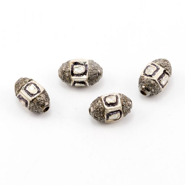 925 Sterling Silver Pave Diamond Beads - 14X9 MM Size , F-1526