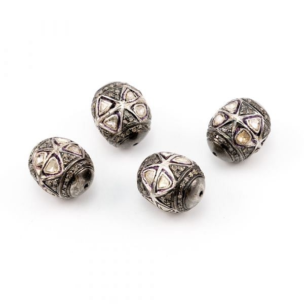 925 Sterling Silver Pave Diamond Beads In 18.00X14.50 MM Size , F-1530