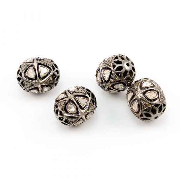 925 Sterling Silver Pave Diamond Beads - 19X15.50 MM , F-1535