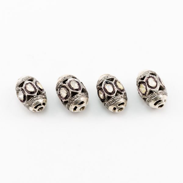 925 Sterling Silver Pave Diamond Beads In Oval Shape With 18.50X11MM , F-1539