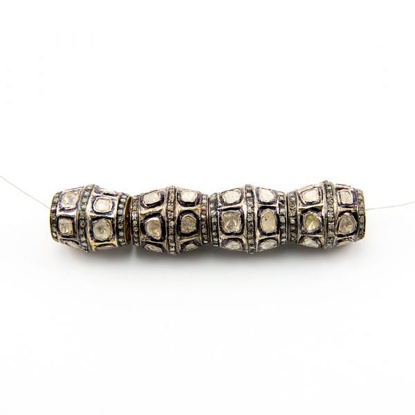 925 Sterling Silver Pave Diamond Beads with Polki Diamond, Drum Shape-19.00x17.50mm, Gold And Black/White Rhodium Plating. Sold By 1 Pcs, F-1552