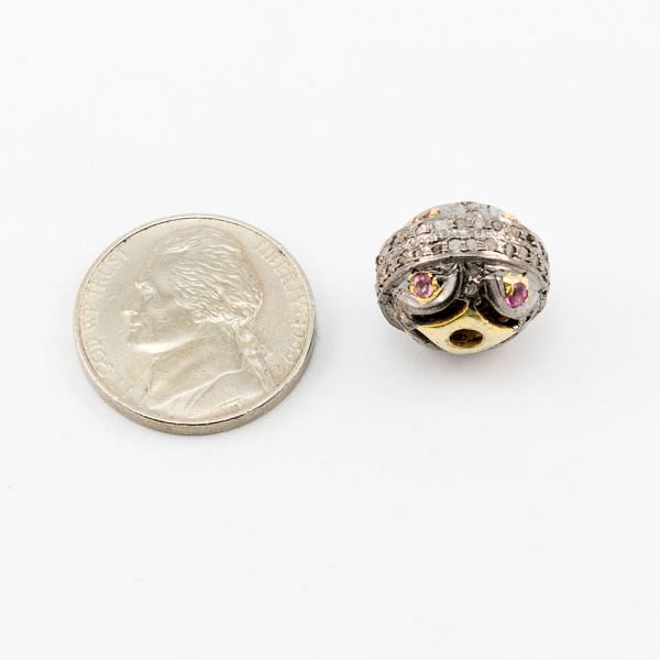925 Sterling Silver Pave Diamond Beads With Multi Tourmaline Stone - 15X13MM , F-1586