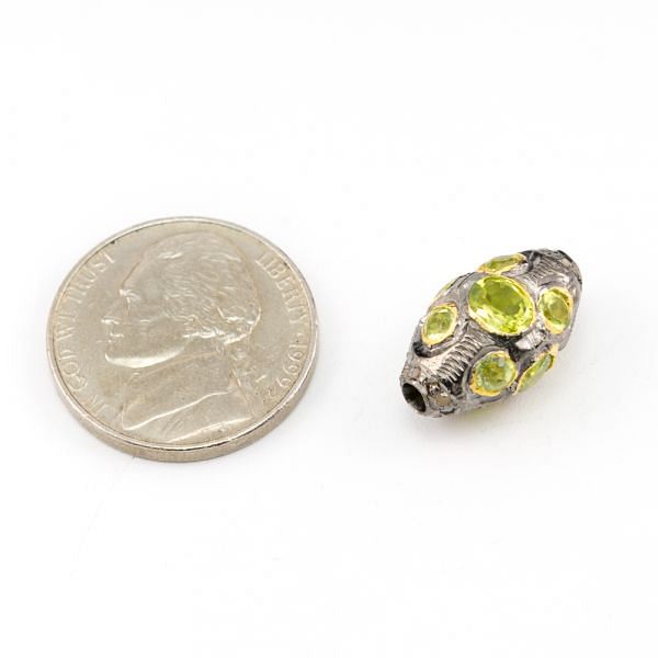 925 Sterling Silver Pave Diamond Beads - Peridot Stone (17X10MM) ,  F-1616