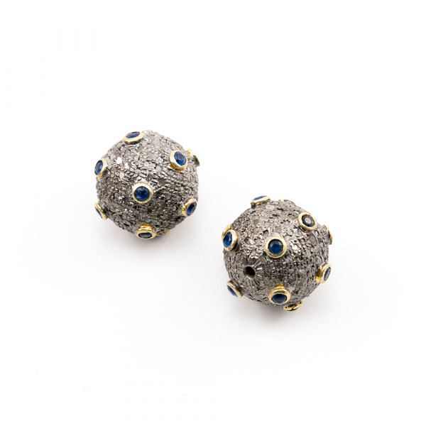 925 Sterling Silver Pave Diamond Beads - Round in Shape(14MM) Size , F-1655