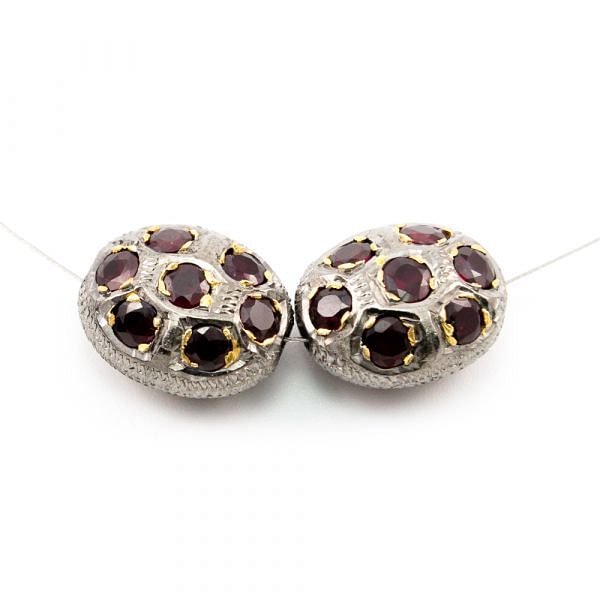 925 Sterling Silver Pave Diamond Beads with Ruby Stone, Oval Shape-20.00x16.00x11.00mm, Gold And Black Rhodium Plating. Sold By 1 Pcs, F-1702
