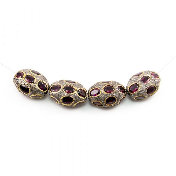 925 Sterling Silver Pave Diamond Beads with Tourmaline Stone, Oval Shape-24.00x17.50x13.00mm, Gold And Black Rhodium Plating. Sold By 1 Pcs, F-1746