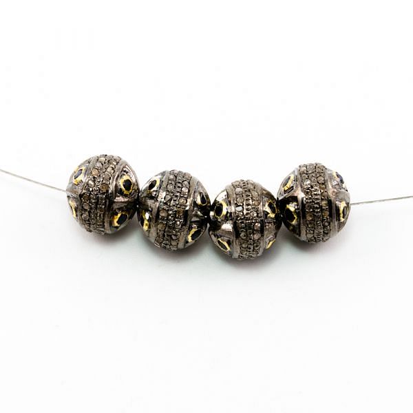 925 Sterling Silver Pave Diamond Beads with Sapphire Stone, Roundel Shape-11.00x12.50mm, Gold And Black Rhodium Plating. Sold By 1 Pcs, F-1818