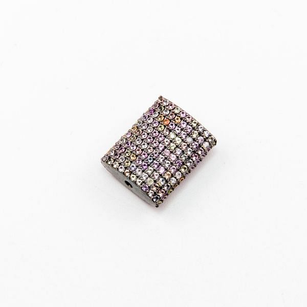 925 Sterling Silver Pave Diamond Bead with Multi Sapphire Stone, Rectangle Shape-18.00x15.00x6.50mm, Black Rhodium Plating. Sold By 1 Pcs, F-1865