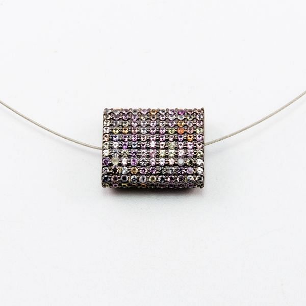 925 Sterling Silver Pave Diamond Bead with Multi Sapphire Stone, Rectangle Shape-18.00x15.00x6.50mm, Black Rhodium Plating. Sold By 1 Pcs, F-1865