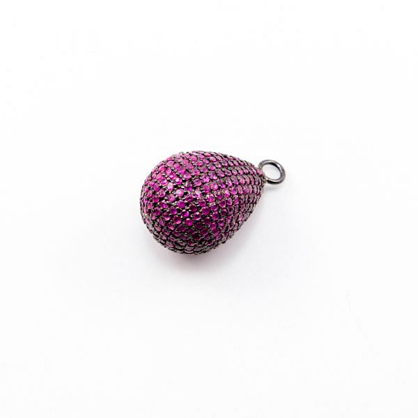 925 Sterling Silver Pave Diamond Pendant with Ruby Stone, Drop Shape-27.00x16.00x15.00mm, Black Rhodium Plating. Sold By 1 Pcs, F-1875