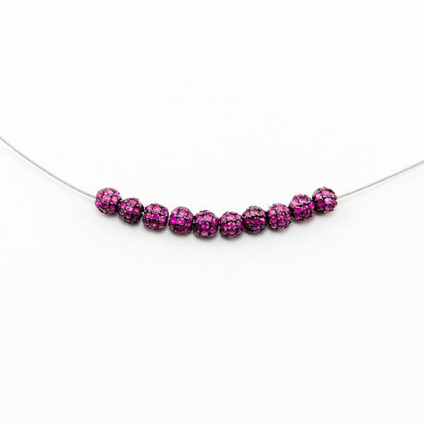 925 Sterling Silver Pave Diamond Beads with Ruby Stone, Round Ball Shape-4.00mm, Black Rhodium Plating. Sold By 1 Pcs, F-1877
