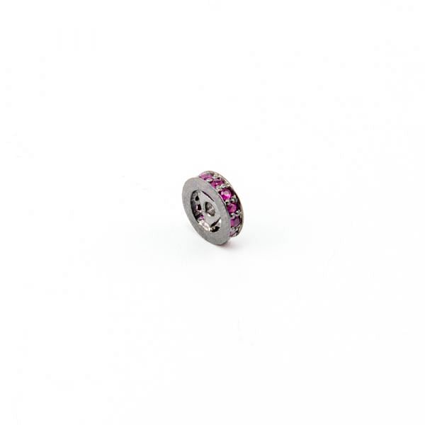 925 Sterling Silver Pave Diamond Bead with Ruby Stone, Wheel Shape-8.00mm, Black Rhodium Plating. Sold By 1 Pcs, F-1884