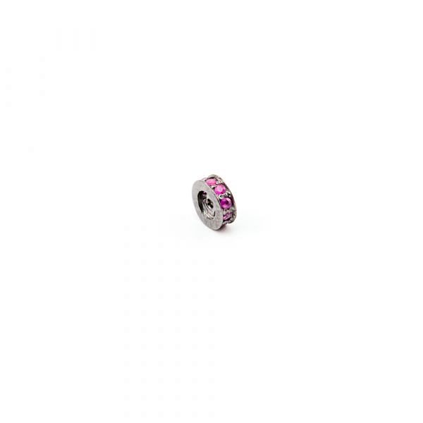 925 Sterling Silver Pave Diamond Bead with Ruby Stone, Wheel Shape-6.00mm, Black Rhodium Plating. Sold By 1 Pcs, F-1885