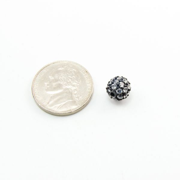 925 Sterling Silver Pave Diamond Bead with Iolite Stone, Round Ball Shape-10.00mm, Black Rhodium Plating. Sold By 1 Pcs, F-1906