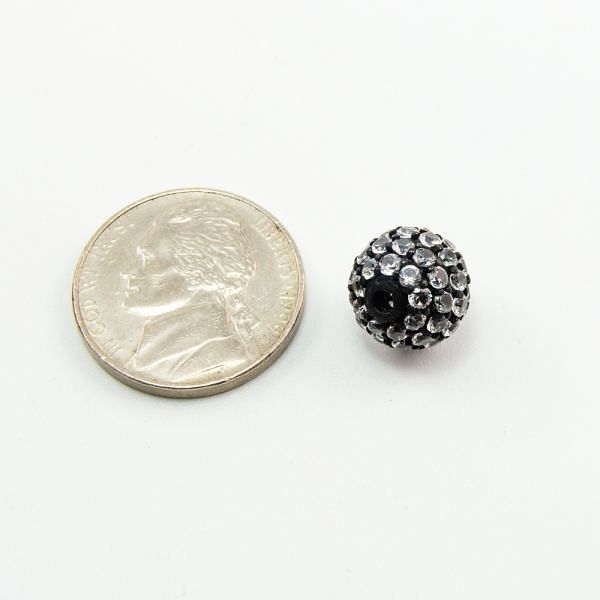 925 Sterling Silver Pave Diamond Bead with White Topaz Stone, Round Ball Shape-8.00mm, Black Rhodium Plating. Sold By 1 Pcs, F-1907