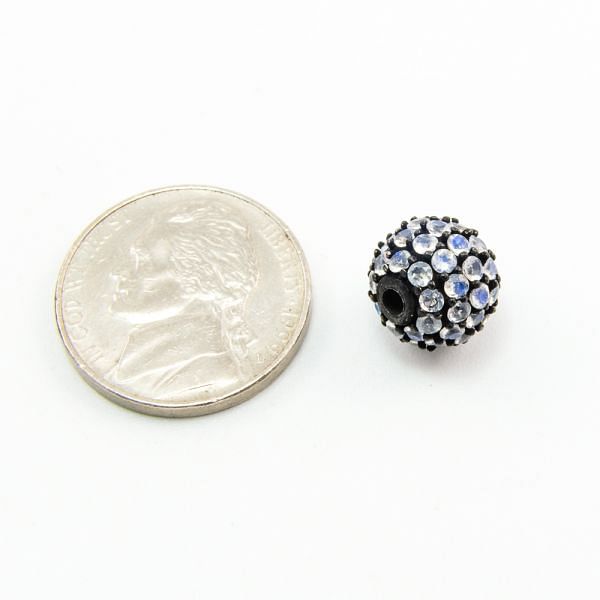 925 Sterling Silver Pave Diamond Bead with Rainbow moonstone Stone, Round Ball Shape-10.00mm, Black Rhodium Plating. Sold By 1 Pcs, F-1909