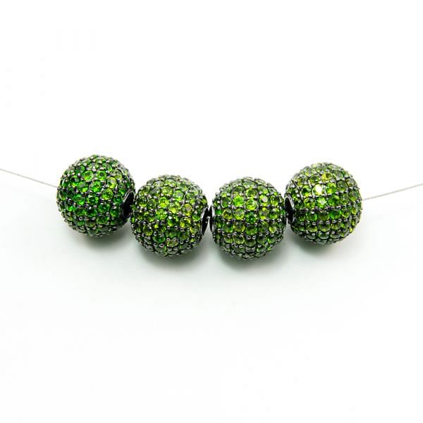 925 Sterling Silver Pave Diamond Bead with Chrome Diopside Stone, Round Ball Shape-14.00mm, Black Rhodium Plating. Sold By 1 Pcs, F-1924
