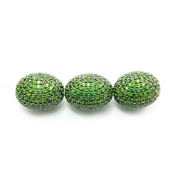 925 Sterling Silver Pave Diamond Bead with Chrome Diopside Stone, Oval Shape-24.00x18.00mm, Black Rhodium Plating. Sold By 1 Pcs, F-1927