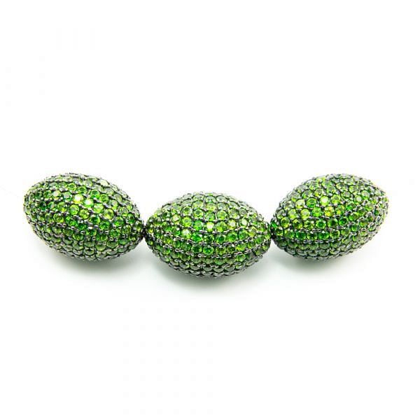 925 Sterling Silver Pave Diamond Bead with Chrome Diopside Stone, Drum Shape-26.00x17.00mm, Black Rhodium Plating. Sold By 1 Pcs, F-1945