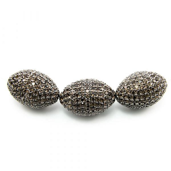 925 Sterling Silver Pave Diamond Bead with Smoky Stone, Drum Shape-26.00x17.00mm, Black Rhodium Plating. Sold By 1 Pcs, F-1946