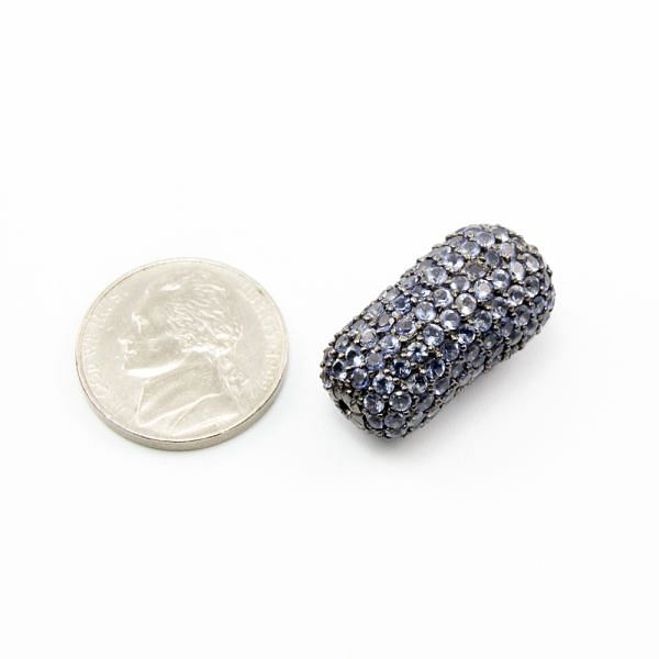 925 Sterling Silver Pave Diamond Bead with Iolite Stone, Peanut Shape-25.00x13.00mm, Black Rhodium Plating. Sold By 1 Pcs, F-1962