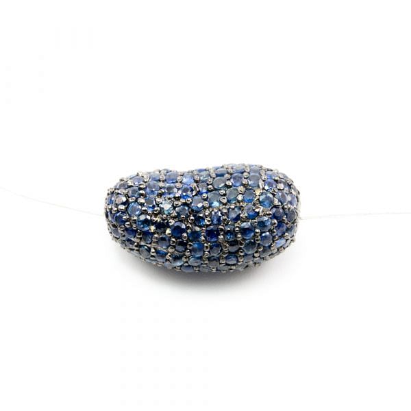 925 Sterling Silver Pave Diamond Bead with Sapphire Stone, Peanut Shape-25.00x13.00mm, Black Rhodium Plating. Sold By 1 Pcs, F-1963
