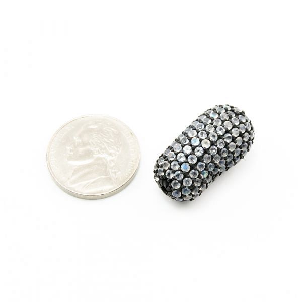 925 Sterling Silver Pave Diamond Bead with Labradorite Stone, Peanut Shape-25.00x13.00mm, Black Rhodium Plating. Sold By 1 Pcs, F-1964