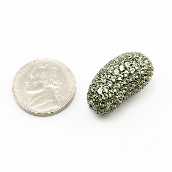 925 Sterling Silver Pave Diamond Bead with Peridot Stone, Peanut Shape-25.00x13.00mm, Black Rhodium Plating. Sold By 1 Pcs, F-1965
