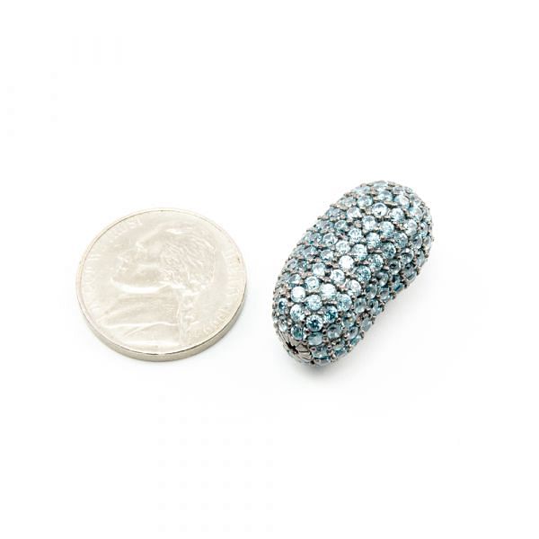 925 Sterling Silver Pave Diamond Bead with Blue Zirconia Stone, Peanut Shape-25.00x13.00mm, Black Rhodium Plating. Sold By 1 Pcs, F-1966