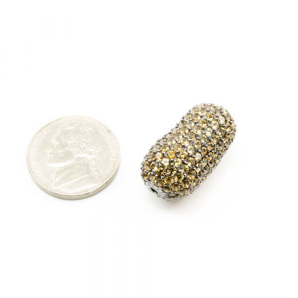 925 Sterling Silver Pave Diamond Bead with Citrine Stone, Peanut Shape-25.00x13.00mm, Black Rhodium Plating. Sold By 1 Pcs, F-1967
