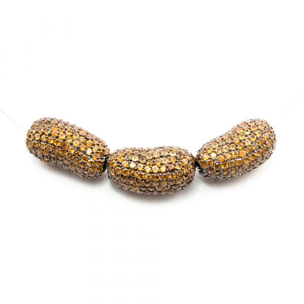 925 Sterling Silver Pave Diamond Bead with Hessonite Stone, Peanut Shape-25.00x13.00mm, Black Rhodium Plating. Sold By 1 Pcs, F-1968