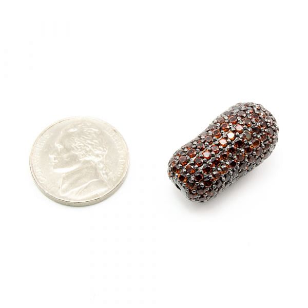 925 Sterling Silver Pave Diamond Bead with Garnet Stone, Peanut Shape-25.00x13.00mm, Black Rhodium Plating. Sold By 1 Pcs, F-1969